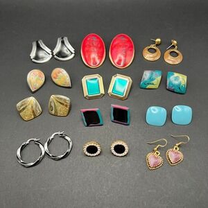Enamel Earrings Lot 12 Pairs Multicolor 80s 90s Geometric Vintage to Now